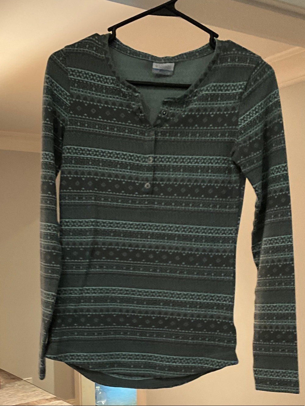 Everyday Long-Sleeve Henley Top - Dark Teal Pattern